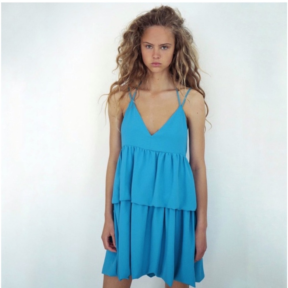 ZARA Blue Tiered Bubble Dress Size Large